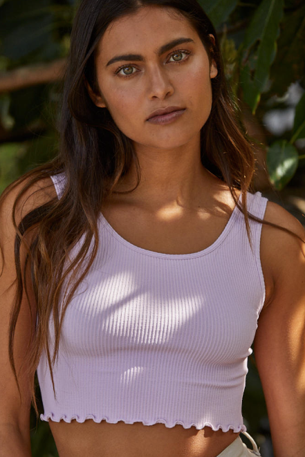 Lavender Ruffle Crop Tank