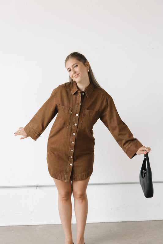 Kelsea Denim Dress - Brown