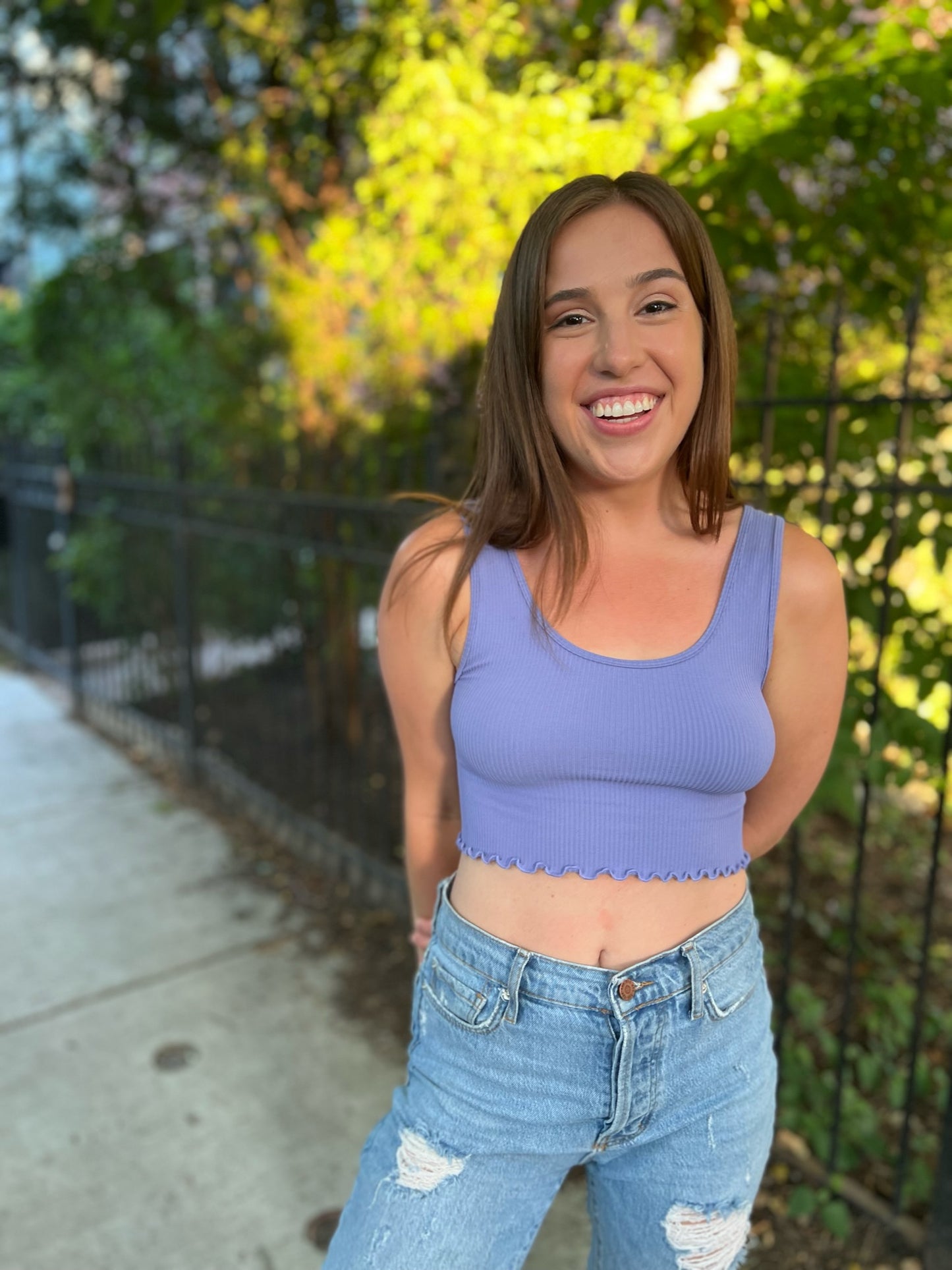 Periwinkle Ruffle Crop Tank